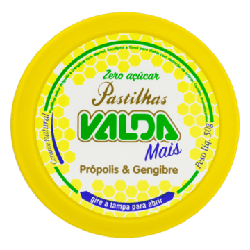 Pastilhas Própolis e Gengibre Zero Açúcar Valda Mais Pote 50g