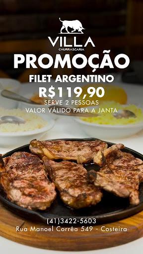 FILET ARGENTINO SERVE 2 PESSOAS
ACOMPANHA ARROZ, FAROFA, VINAGRETE, MAIONESE, CREME DE ALHO E PÃO
* VÁLIDO PARA JANTAR DE SEGUNDA A SÁBADO.