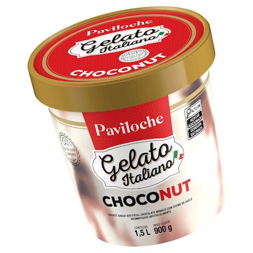 Gelato Italiano Choconut  Pote 1,5l - Paviloche - Sorvete sabor chocolate branco com creme de avelã