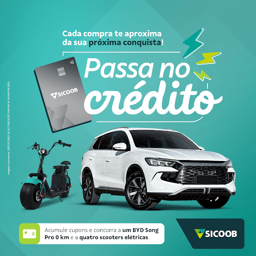 Você já passa no crédito… e se suas compras valessem prêmios?

Com os cartões do Sicoob, cada compra no crédito gera um número da sorte.
A cada R$300 em compras no crédito, cooperados Pessoa Física ganham 1 número da sorte.
E se você é Pessoa Jurídica, não fica de fora! A cada R$1.500 em compras no crédito, também garante 1 número da sorte pra concorrer.

Quando menos esperar… tá concorrendo a um carro BYD Song Pro 0 km e a 4 scooters elétricas!

Quem é Sicoob sabe: cada vez que usa o cartão, conta.
Então, vai ficar de fora?

Confira o regulamento e participe: sicoob.com.br/web/sicoobcentralscrs/passanocredito
