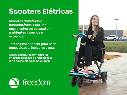 As scooters elétricas Freedom são perfeitas para diversos usos, com opções dobráveis e desmontáveis para deslocamentos curtos, médios e longos.

Desde opções mais robustas como a Mirage LR ou Mirage LX, até as mais leves e compactas como a Mirage LP, você sempre encontrará uma scooter perfeita para o seu uso.