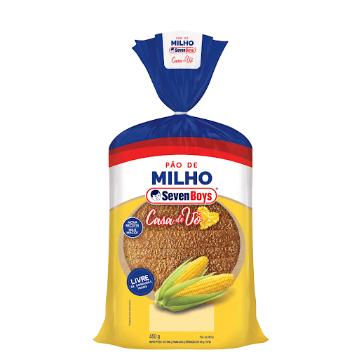 Pão Milho Seven Boys Casa de Vó Pacote 450g - Super macio e com gostinho de milho de verdade, o pão de milho Casa de Vó, tem um sabor marcante e muita maciez.