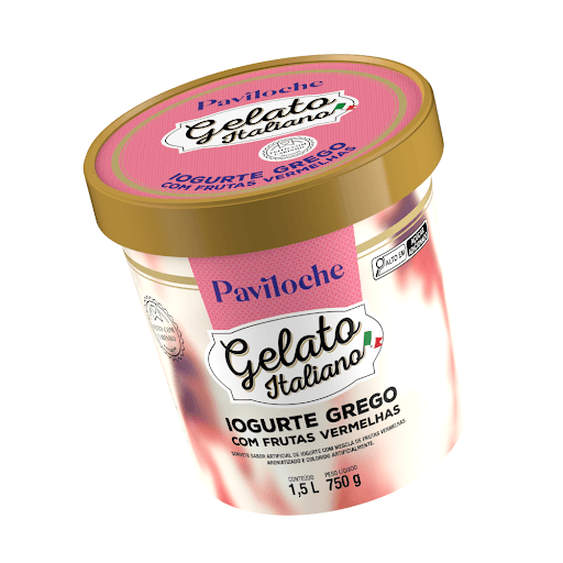 Gelato Italiano Iogurte Grego com Frutas Vermelhas  Pote 1,5l  - Paviloche - Gelato Italiano Iogurte Grego com Mescla de Frutas Vermelhas Paviloche Pote 1,5l