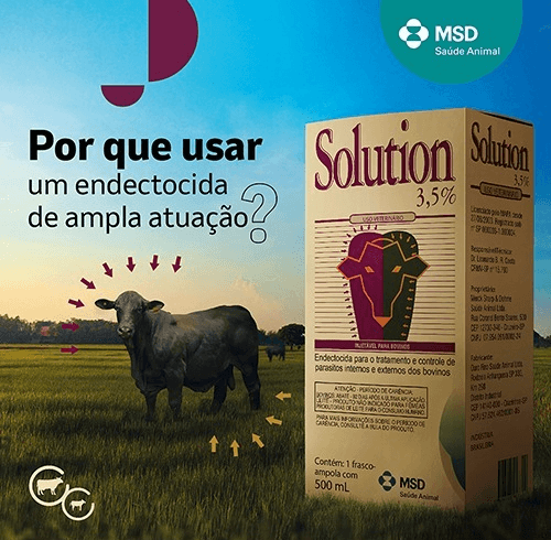 Solution® 3,5% - A produtividade da fazenda e a saúde do rebanho estão constantemente ameaçadas por endo e ectoparasitas, que causam prejuízos significativos ao bem-estar dos animais e à rentabilidade. Por isso, o uso de endectocidas de amplo espectro é fundamental na pecuária. Eles oferecem eficácia no controle de diversos parasitas, reduzem a necessidade de múltiplos produtos, facilitam o manejo, e melhoram a saúde e o bem-estar dos animais. Solution® 3,5% da MSD Saúde Animal é a solução ideal para proteger seu rebanho. Com alta concentração e uma associação exclusiva de Ivermectina + Abamectina, o produto combate os principais parasitas gastrointestinais, atua como bernicida e auxilia no controle do carrapato — promovendo mais saúde, produtividade e retorno econômico. Fale com seu/sua médico(a) veterinário(a) e conheça Solution® 3,5%.


MSD Saúde Animal.