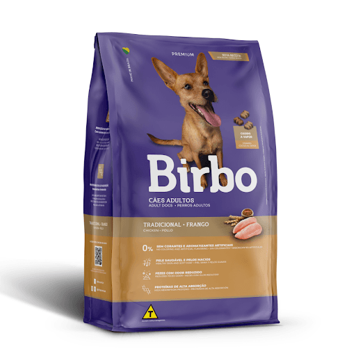 Birbo Premium Tradicional Frango 7Kg - Birbo Cães Adultos Tradicional Frango é um alimento completo, com todos os nutrientes necessários para uma nutrição saborosa para cães adultos. Contendo ômegas 3 e 6 para manutenção da pele saudável e pelos brilhantes e macios, além de extrato Yucca schidigera auxiliando na redução do odor das fezes. A adição de vitaminas, minerais e um atrativo sabor Frango, Birbo Tradicional é uma ótima opção para os consumidores que buscam uma alimentação completa e balanceada para seu cão.