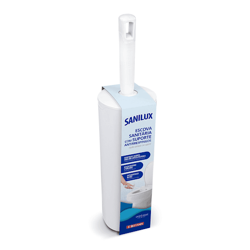 Escova Sanitária com Suporte Antirrespingos Sanilux-Multicoisas - A Escova Sanitária Antirrespingos Sanilux é a solução ideal para a limpeza de seu vaso sanitário. Com design moderno e funcional, possui suporte antirrespingos que protege suas mãos e deixa o banheiro limpo e organizado. Resistente e durável para uma limpeza profunda, mede 38x14x14 cm.