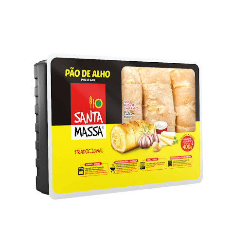 Pão de Alho Tradicional - 400g - O legítimo Pão de Alho Santa Massa, em seu sabor tradicional, te leva à receita original, criada com carinho e dedicação para agradar a todas as pessoas.