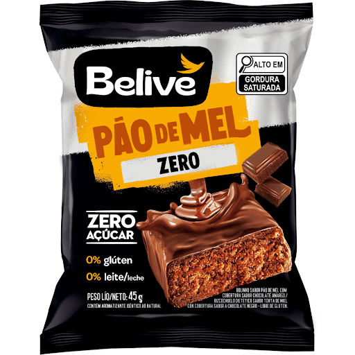 Pão de Mel Sem Açúcar - Belive - 100% coberto de chocolate, fonte de fibras, sem glúten e sem leite/lactose.