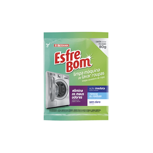 Limpa Máquina Esfrebom Bettanin 80g-Multicoisas - O Limpa Máquina Esfrebom Bettanin é um produto eficiente desenvolvido especialmente para a limpeza de máquinas de lavar roupa. Com sua fórmula poderosa e características especiais, ele proporciona uma limpeza profunda, eliminando resíduos e combatendo maus odores que podem se acumular ao longo do tempo.

Fabricado pela renomada marca Bettanin, conhecida por sua qualidade e confiabilidade, este produto é a escolha perfeita para manter sua máquina de lavar funcionando em sua melhor forma. Com 80g de conteúdo, o Limpa Máquina Esfrebom oferece uma quantidade adequada para várias aplicações, garantindo um desempenho eficaz.

Uma das principais características deste produto é sua fórmula livre de cloro. Isso significa que você pode utilizar o Limpa Máquina Esfrebom com segurança, sem se preocupar com danos à máquina ou às roupas. Além disso, ele é projetado para combater maus odores, deixando sua máquina de lavar com uma fragrância fresca e agradável.

O kit inclui 1 embalagem do Limpa Máquina Esfrebom Bettanin, garantindo que você tenha tudo o que precisa para realizar a limpeza eficiente da sua máquina de lavar. Com dimensões de 12 cm de altura, 10 cm de largura e 11 cm de profundidade, o produto é compacto e fácil de armazenar.

Com um peso de apenas 0,10 kg, o Limpa Máquina Esfrebom é leve e prático de manusear, facilitando o processo de limpeza. Siga as instruções de uso fornecidas para obter os melhores resultados e desfrute d