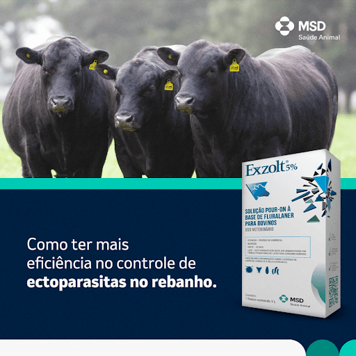 Exzolt® 5% - O controle eficaz de ectoparasitas é essencial para garantir a saúde e o bem-estar do rebanho, além de melhorar a produtividade e reduzir perdas econômicas. Ectoparasitas, como carrapatos, moscas-dos-chifres, bernes e bicheiras, podem causar uma série de problemas, incluindo perda de peso, irritação, infecções secundárias e transmissão de doenças. Para enfrentar esse problema recorrente na produção, diversas medidas podem ser tomadas, entre elas, o uso de uma solução ectoparasiticida. Com Exzolt® 5% da MSD Saúde Animal, você tem uma eficácia sem precedentes no combate aos ectoparasitas. Utilizando uma molécula exclusiva e inovadora, Exzolt® 5% controla carrapatos multirresistentes, limpando seu gado e a pastagem. Reine no combate aos ectoparasitas com Exzolt® 5%! Consulte seu médico veterinário para saber mais.
MSDSaudeAnimal