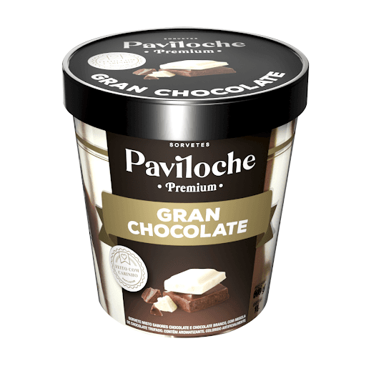 Sorvete Gran Chocolate  Premium Pote 1l  - Paviloche - Sorvete Gran Chocolate Paviloche Premium Pote 1l