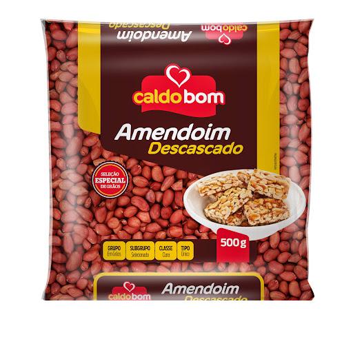 Amendoim Descascado 500g - Caldo Bom - ALÉRGICOS: CONTEM AMENDOIM. ALÉRGICOS: PODE CONTER TRIGO E SOJA. CONTÉM GLÚTEN.